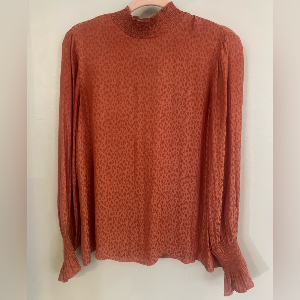She + Sky Rust Leopard Print Blouse